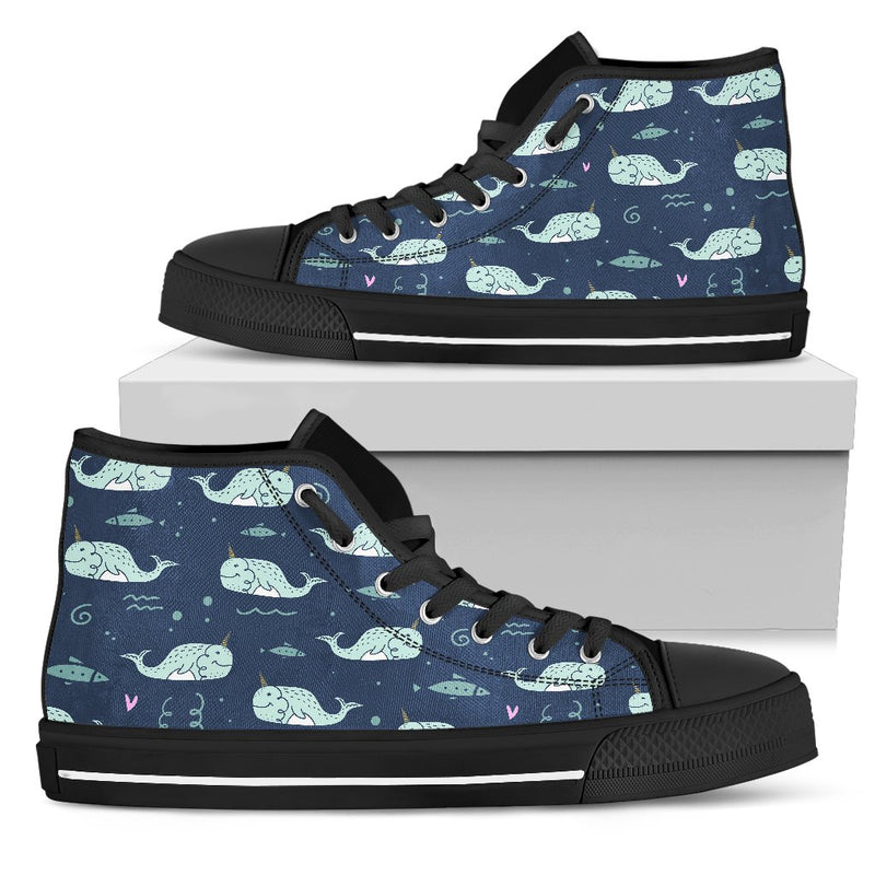 Narwhal Design Print Women High Top Shoes