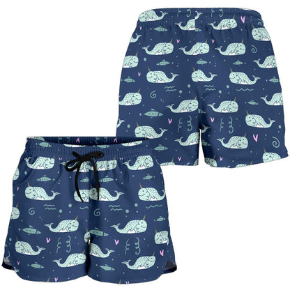 Narwhal Design Print Women Shorts-JTAMIGO.COM