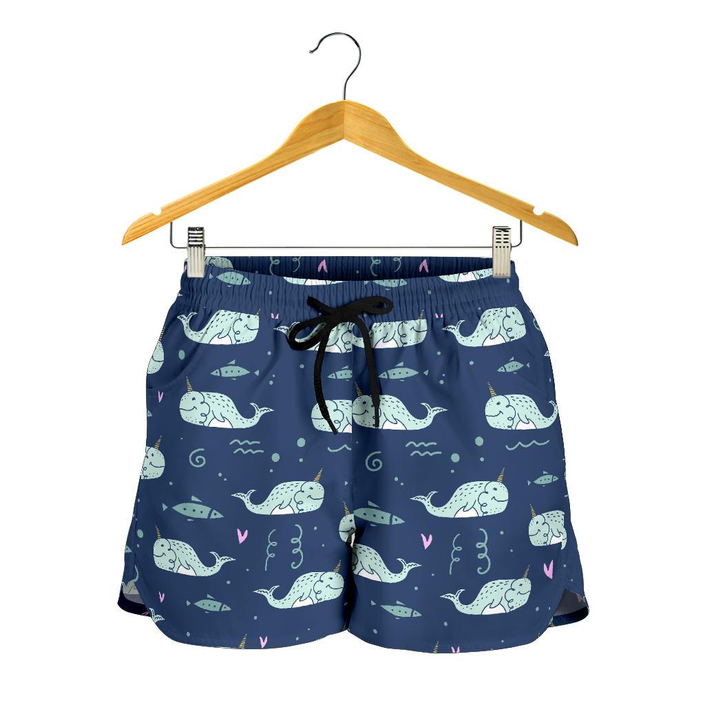Narwhal Design Print Women Shorts-JTAMIGO.COM