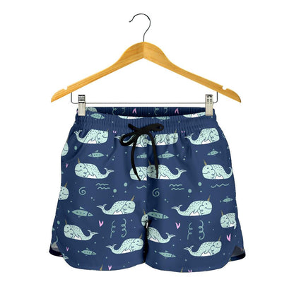 Narwhal Design Print Women Shorts-JTAMIGO.COM