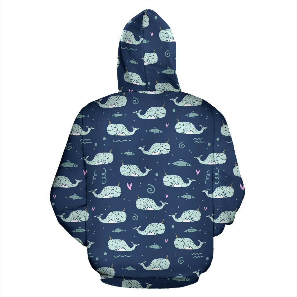Narwhal Design Print Zip Up Hoodie
