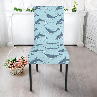 Narwhal Dolphin Print Dining Chair Slipcover-JTAMIGO.COM