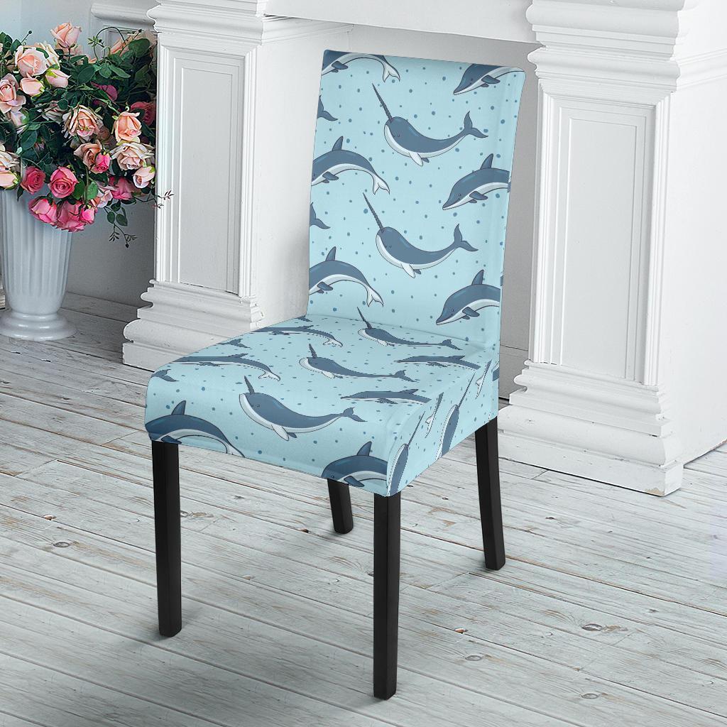Narwhal Dolphin Print Dining Chair Slipcover-JTAMIGO.COM