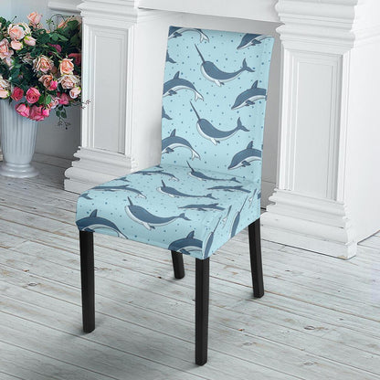 Narwhal Dolphin Print Dining Chair Slipcover-JTAMIGO.COM