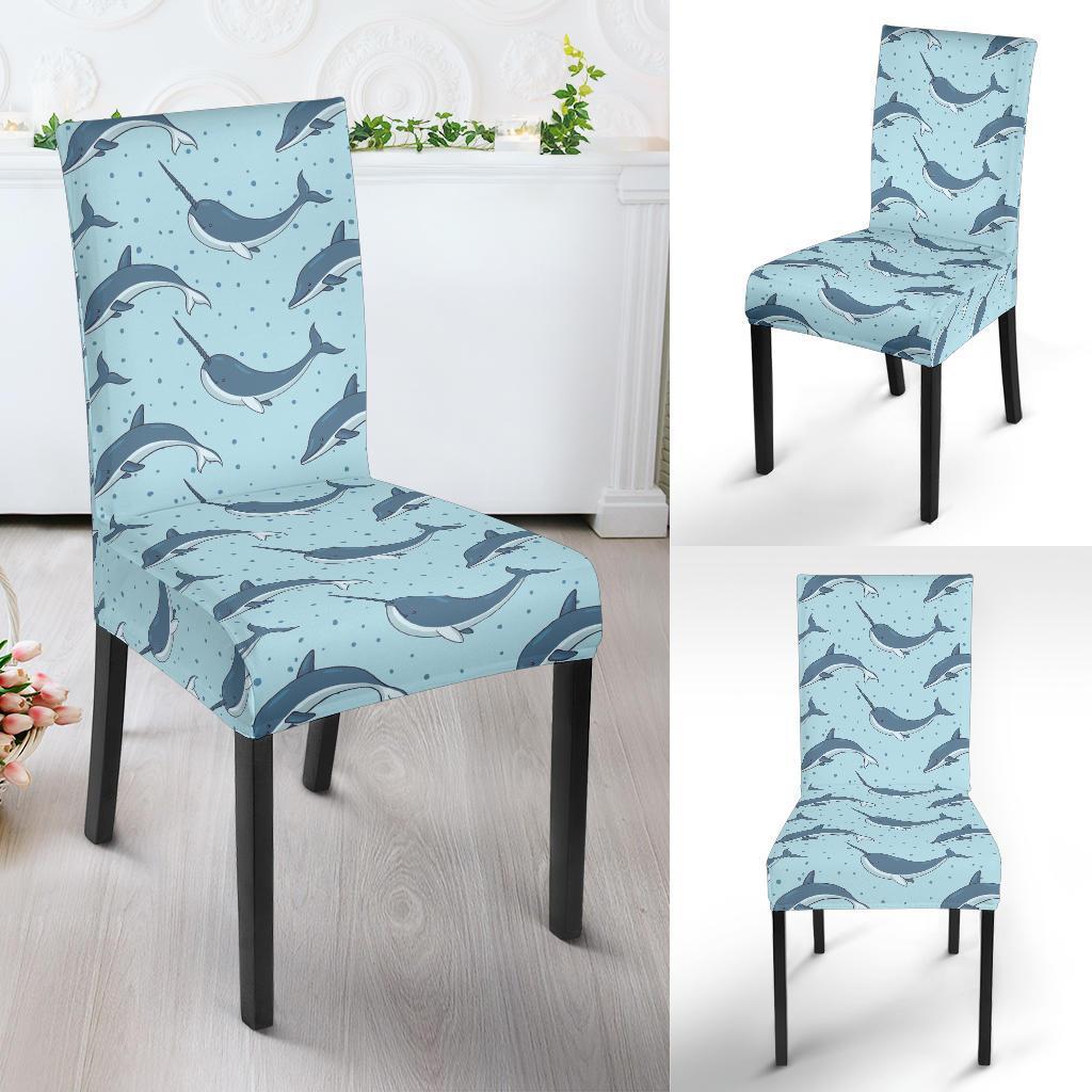 Narwhal Dolphin Print Dining Chair Slipcover-JTAMIGO.COM