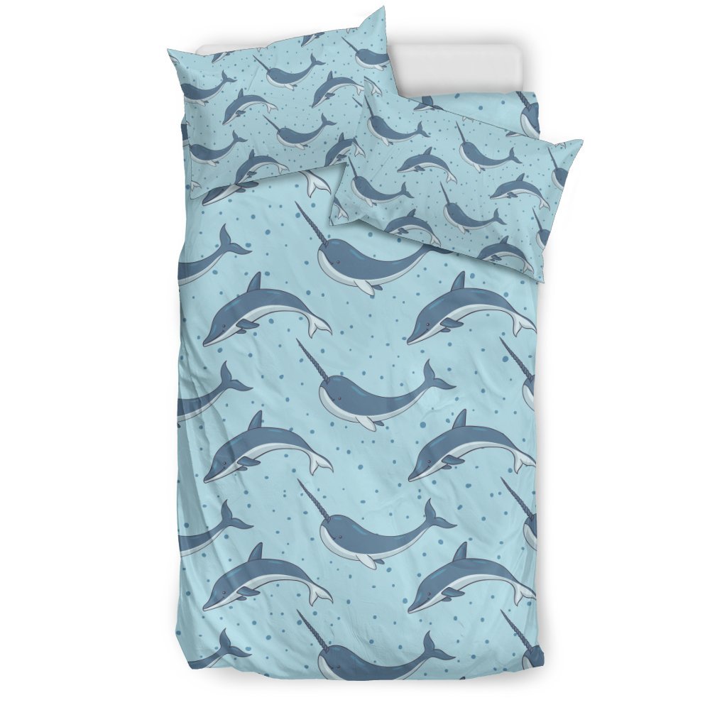 Narwhal Dolphin Print Duvet Cover Bedding Set