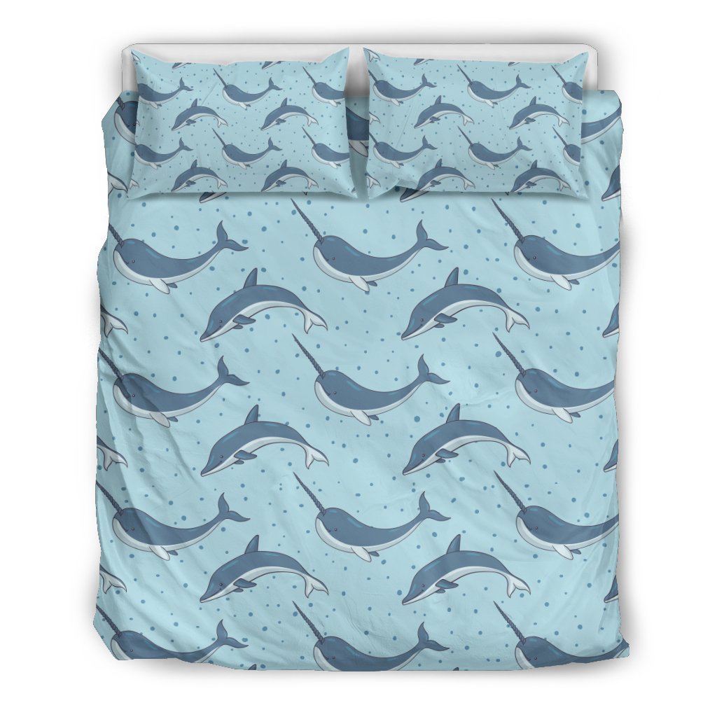 Narwhal Dolphin Print Duvet Cover Bedding Set