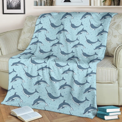 Narwhal Dolphin Print Fleece Blanket
