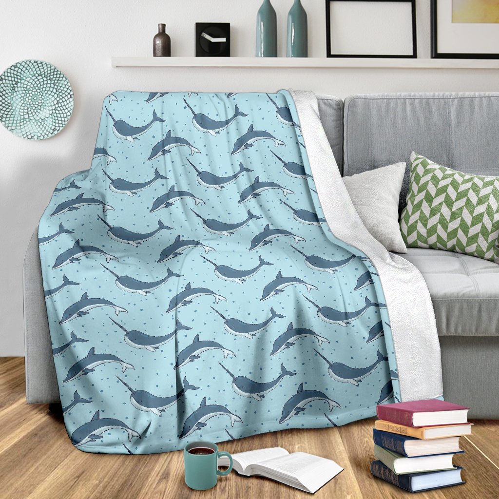 Narwhal Dolphin Print Fleece Blanket