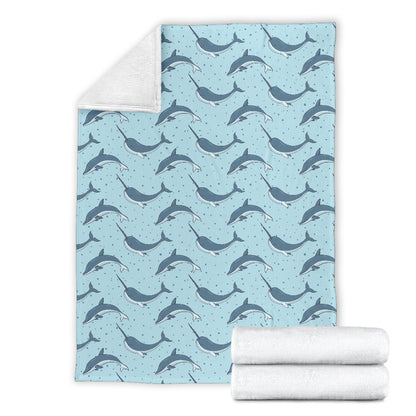 Narwhal Dolphin Print Fleece Blanket