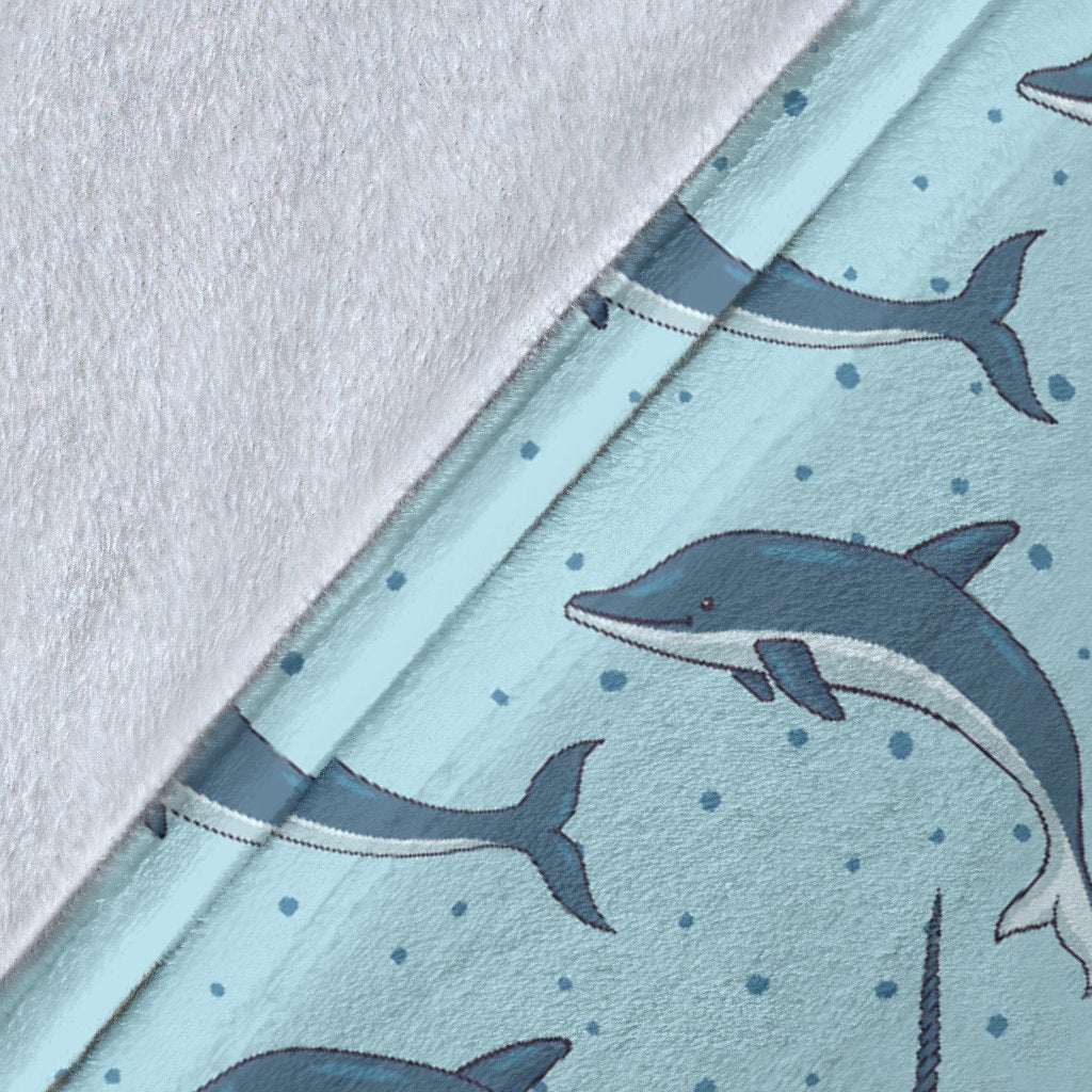 Narwhal Dolphin Print Fleece Blanket