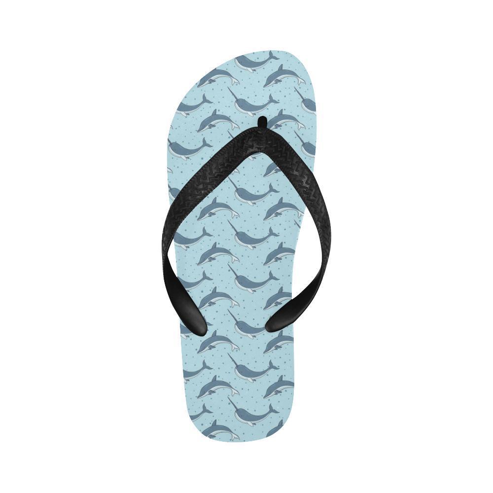 Narwhal Dolphin Print Flip Flops-JTAMIGO.COM