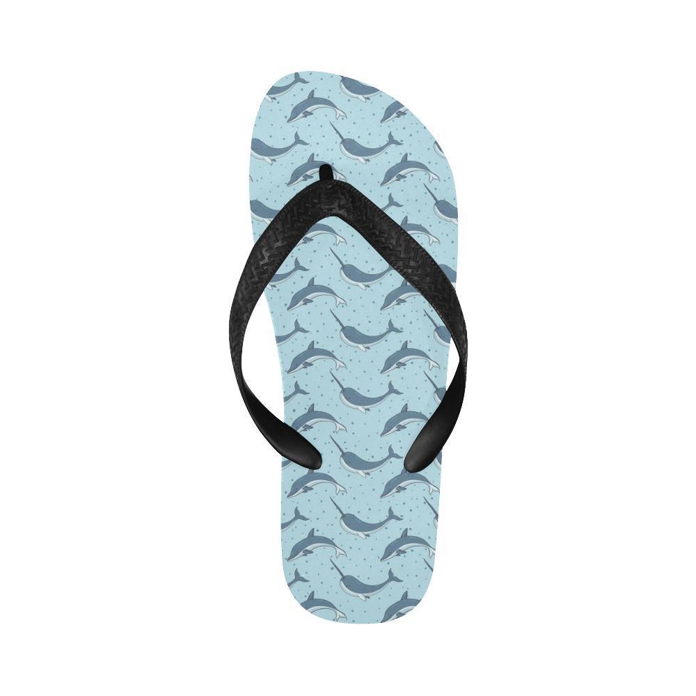 Narwhal Dolphin Print Flip Flops-JTAMIGO.COM