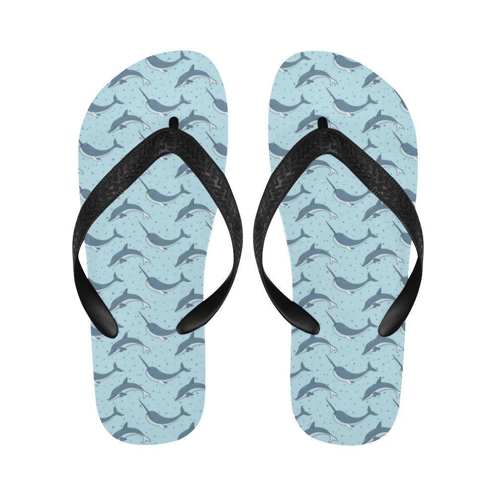 Narwhal Dolphin Print Flip Flops-JTAMIGO.COM