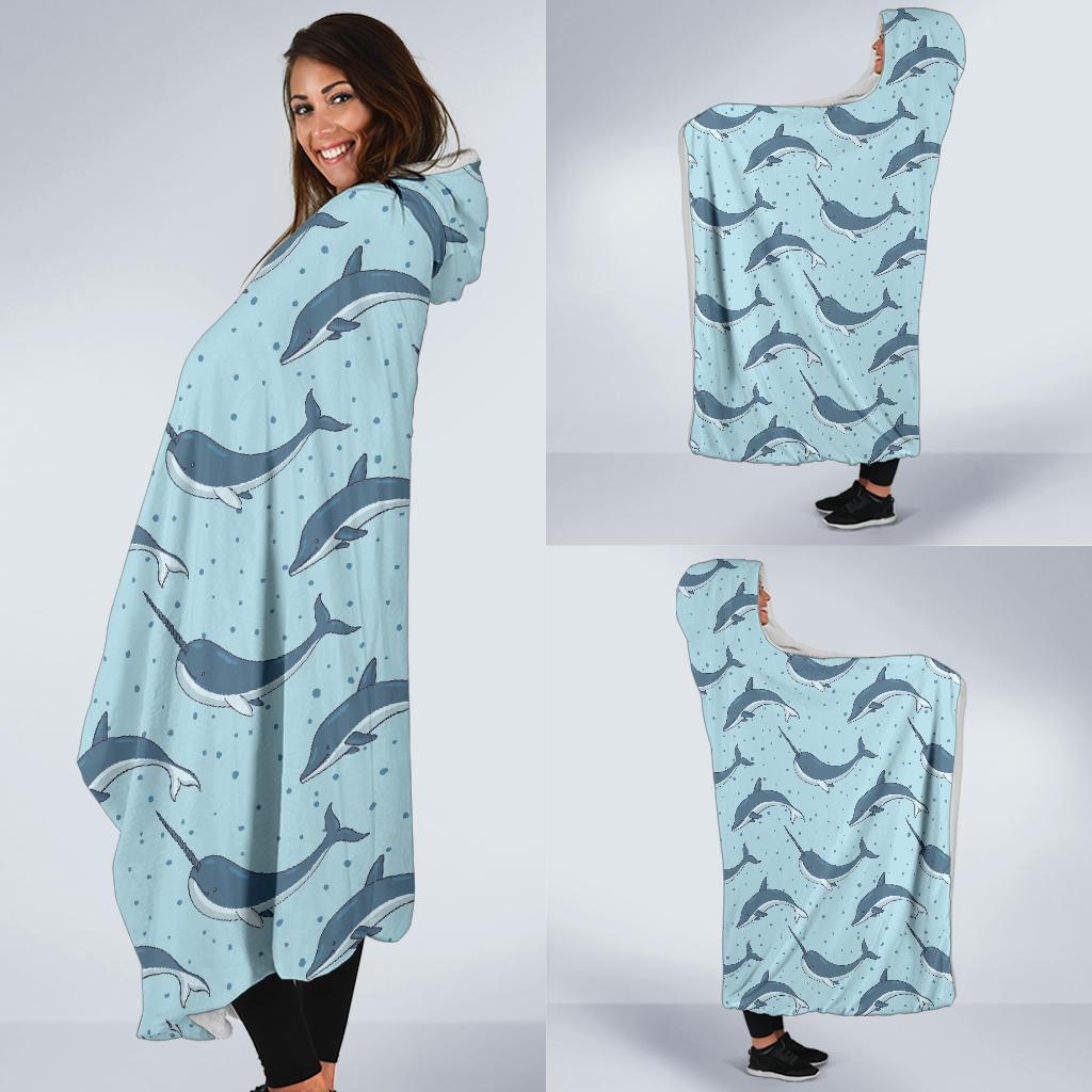 Narwhal Dolphin Print Hooded Blanket-JTAMIGO.COM