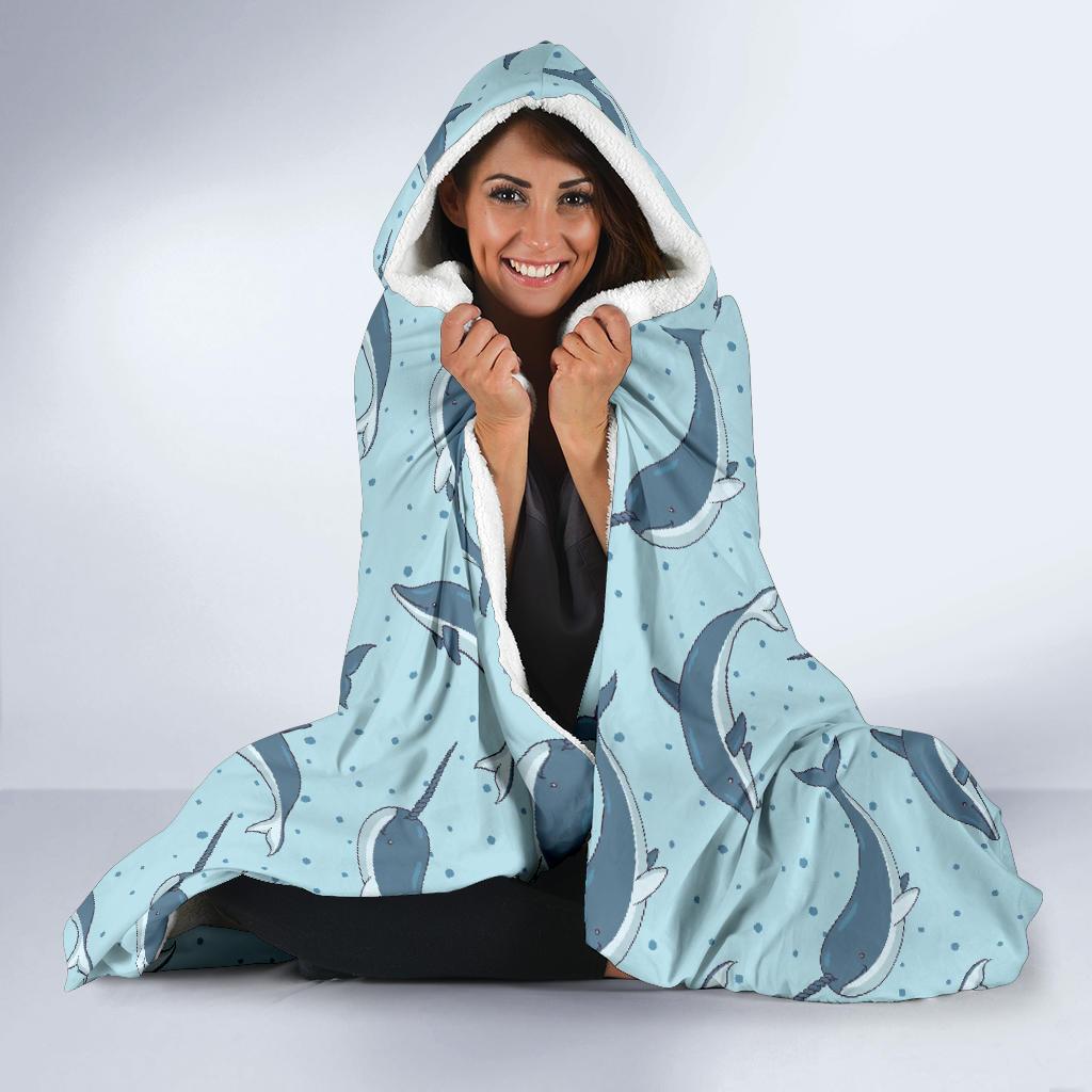 Narwhal Dolphin Print Hooded Blanket-JTAMIGO.COM