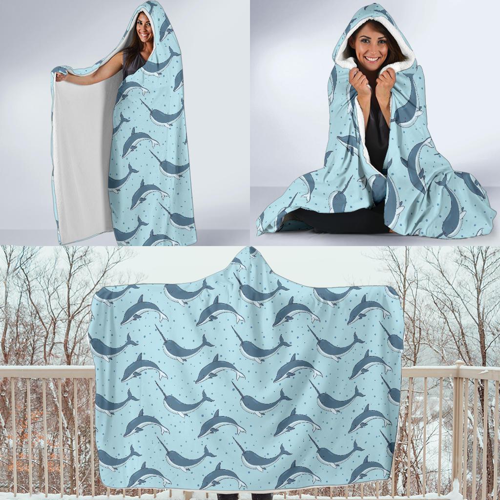 Narwhal Dolphin Print Hooded Blanket-JTAMIGO.COM