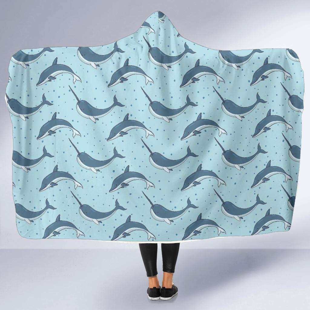 Narwhal Dolphin Print Hooded Blanket-JTAMIGO.COM