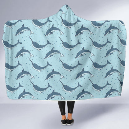 Narwhal Dolphin Print Hooded Blanket-JTAMIGO.COM