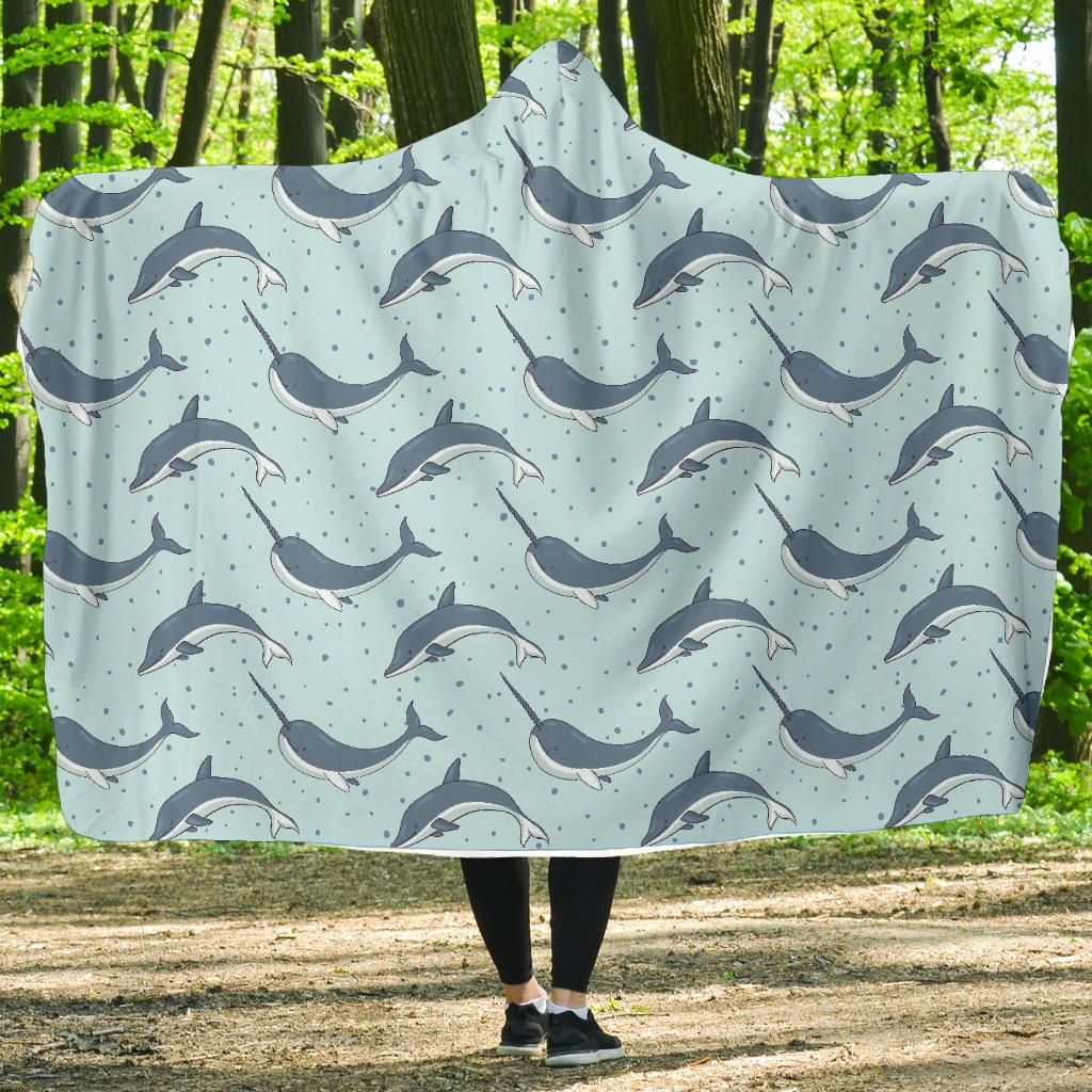 Narwhal Dolphin Print Hooded Blanket-JTAMIGO.COM