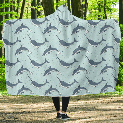 Narwhal Dolphin Print Hooded Blanket-JTAMIGO.COM