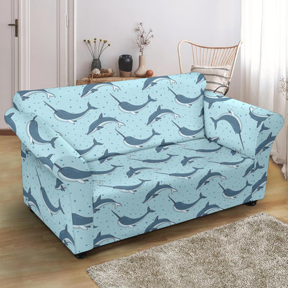 Narwhal Dolphin Print Loveseat Slipcover-JTAMIGO.COM