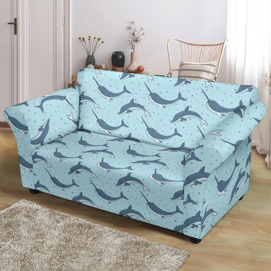 Narwhal Dolphin Print Loveseat Slipcover-JTAMIGO.COM