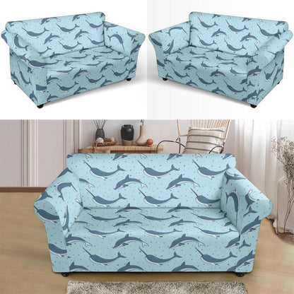 Narwhal Dolphin Print Loveseat Slipcover-JTAMIGO.COM