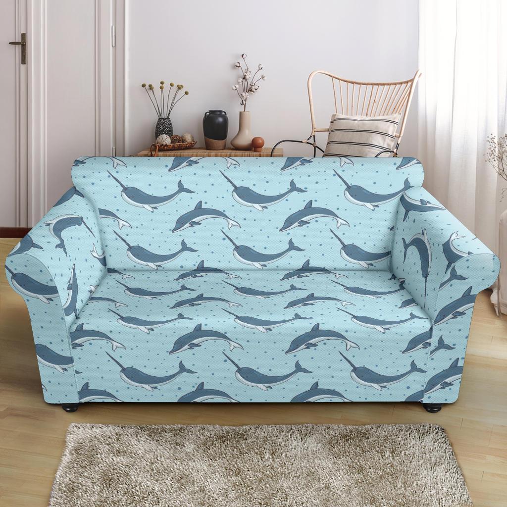Narwhal Dolphin Print Loveseat Slipcover-JTAMIGO.COM