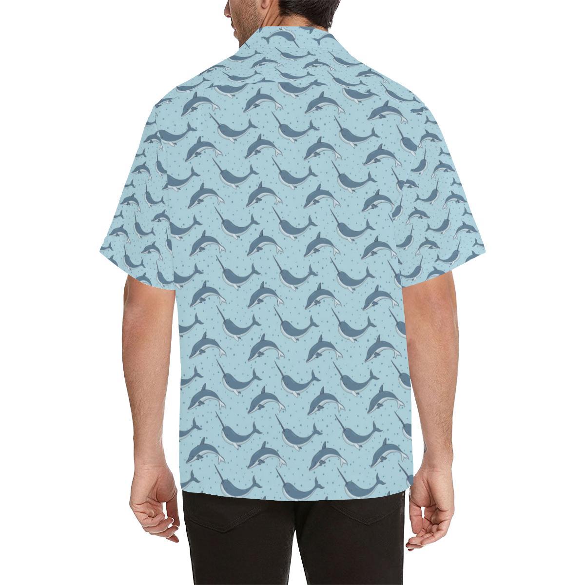 Narwhal Dolphin Print Men Aloha Hawaiian Shirt