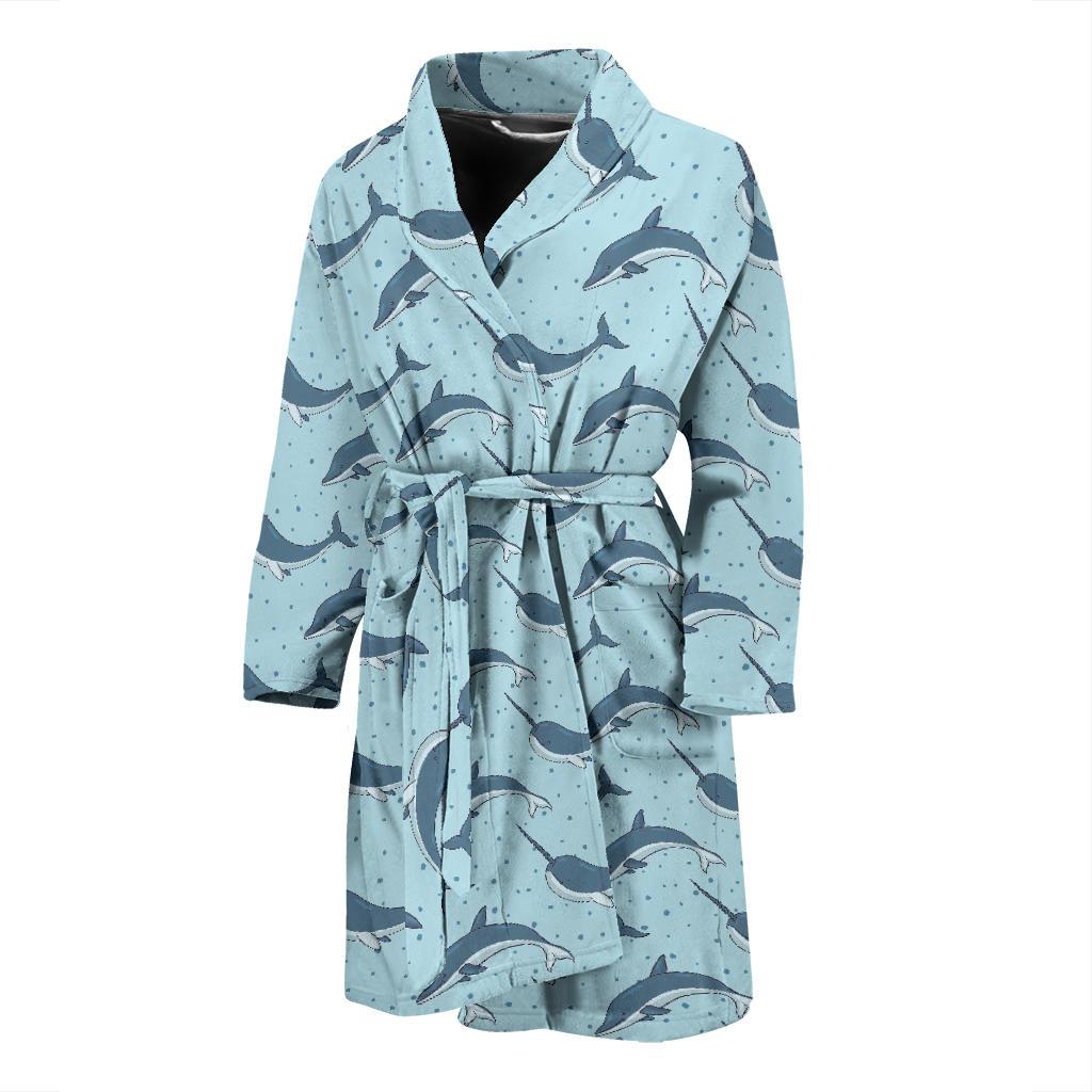 Narwhal Dolphin Print Men Bath Robe-JTAMIGO.COM