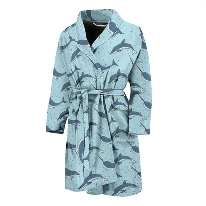 Narwhal Dolphin Print Men Bath Robe-JTAMIGO.COM