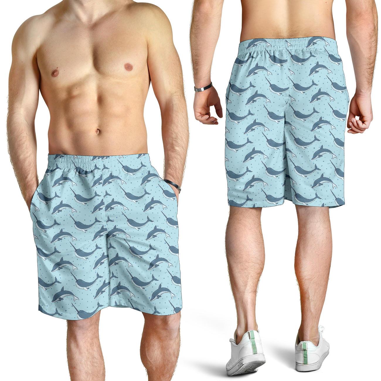 Narwhal Dolphin Print Mens Shorts-JTAMIGO.COM