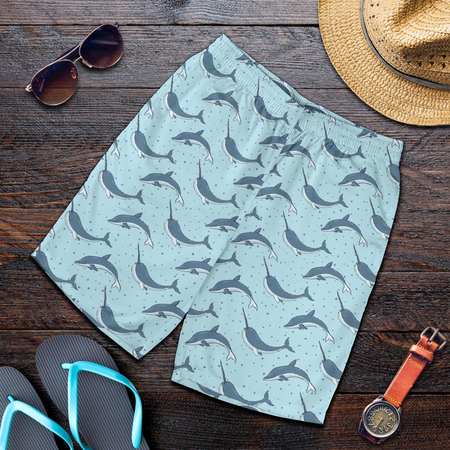Narwhal Dolphin Print Mens Shorts-JTAMIGO.COM