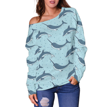Narwhal Dolphin Print Off Shoulder Sweatshirt
