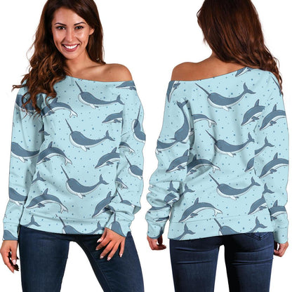 Narwhal Dolphin Print Off Shoulder Sweatshirt