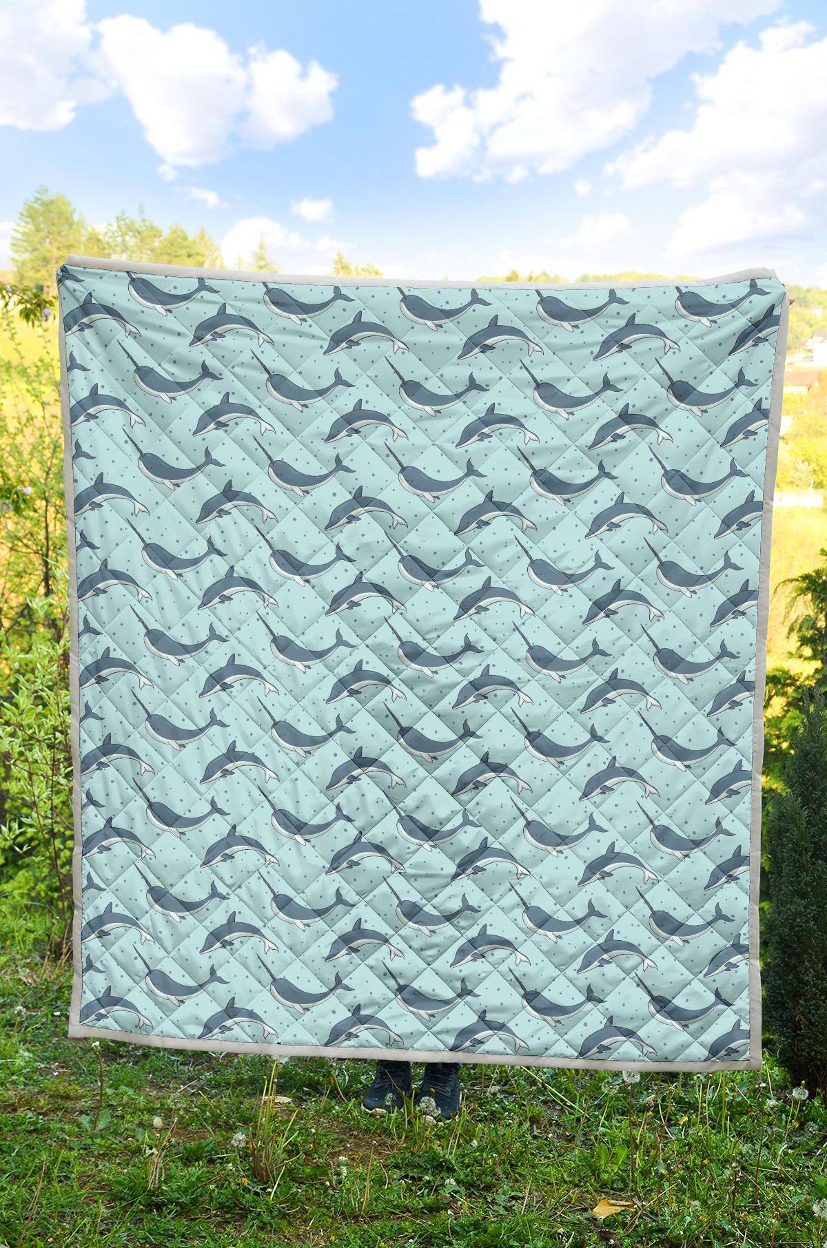 Narwhal Dolphin Print Premium Quilt-JTAMIGO.COM