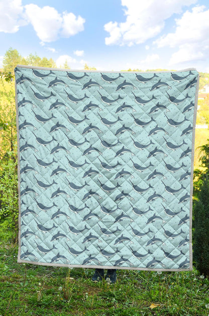 Narwhal Dolphin Print Premium Quilt-JTAMIGO.COM