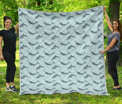 Narwhal Dolphin Print Premium Quilt-JTAMIGO.COM
