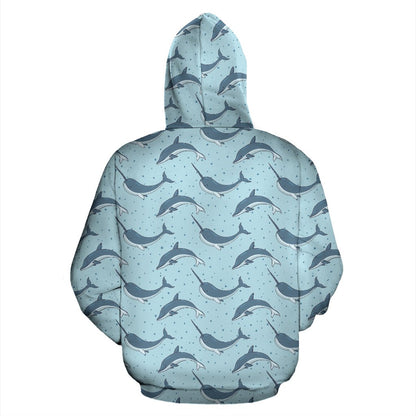 Narwhal Dolphin Print Pullover Hoodie