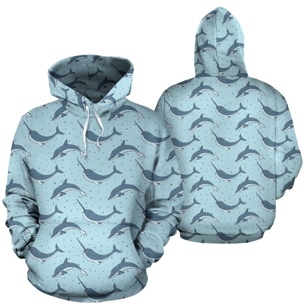 Narwhal Dolphin Print Pullover Hoodie