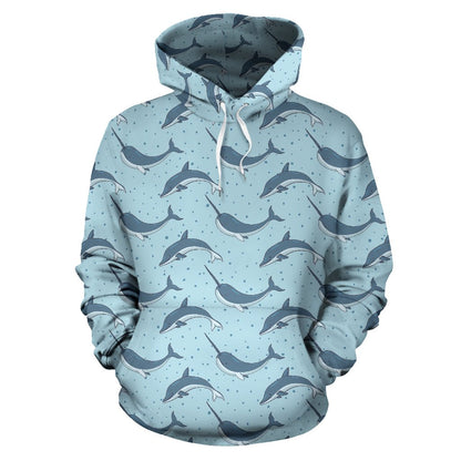 Narwhal Dolphin Print Pullover Hoodie