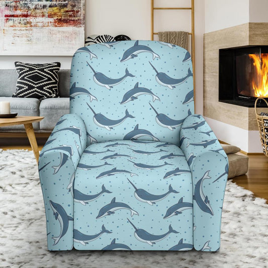 Narwhal Dolphin Print Single Sofa Slipcover -JTAMIGO.COM