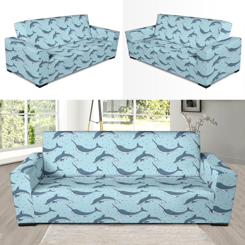 Narwhal Dolphin Print Sofa Slipcover-JTAMIGO.COM