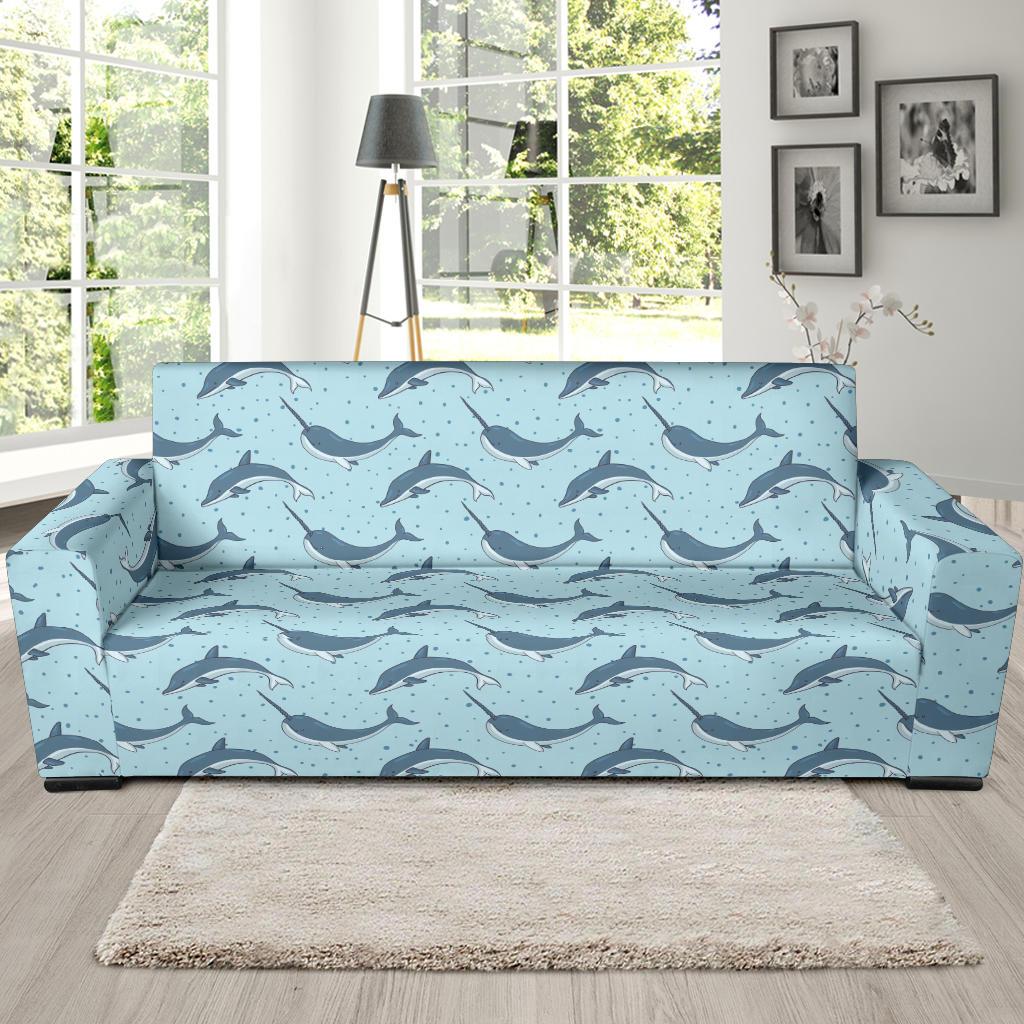Narwhal Dolphin Print Sofa Slipcover-JTAMIGO.COM