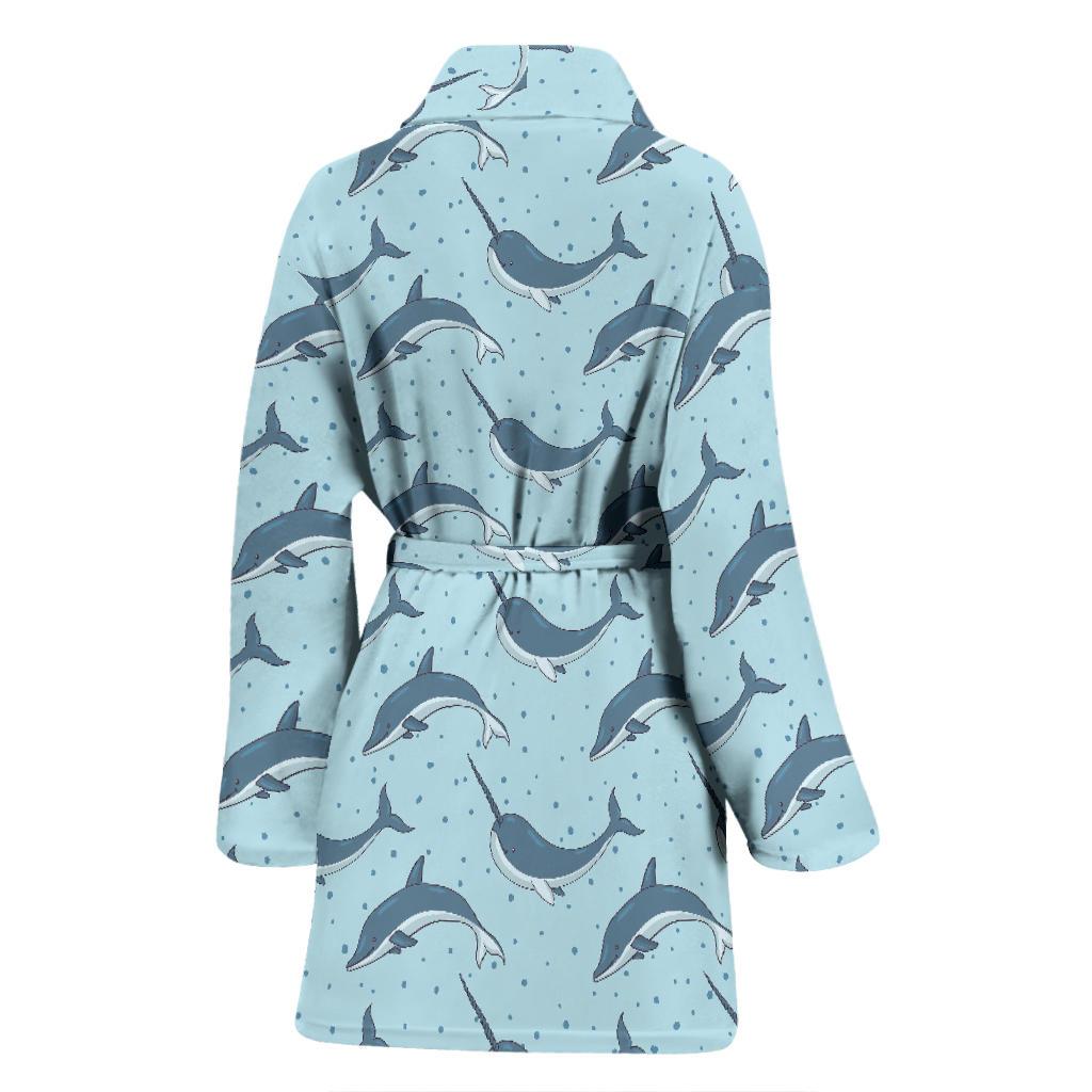 Narwhal Dolphin Print Women Bath Robe-JTAMIGO.COM