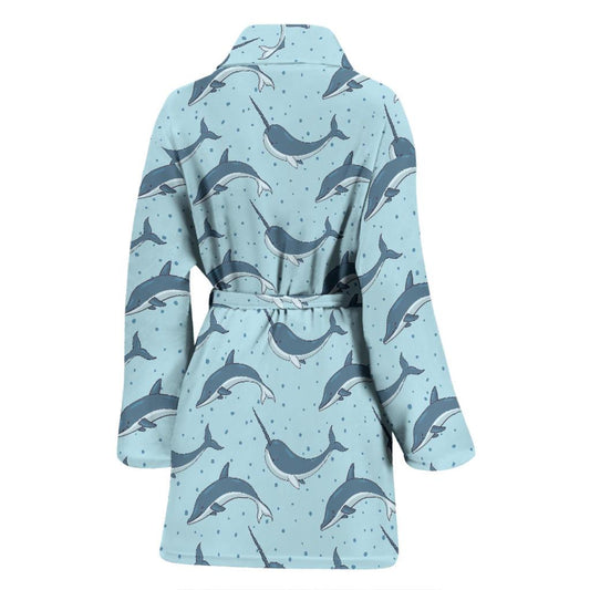 Narwhal Dolphin Print Women Bath Robe-JTAMIGO.COM