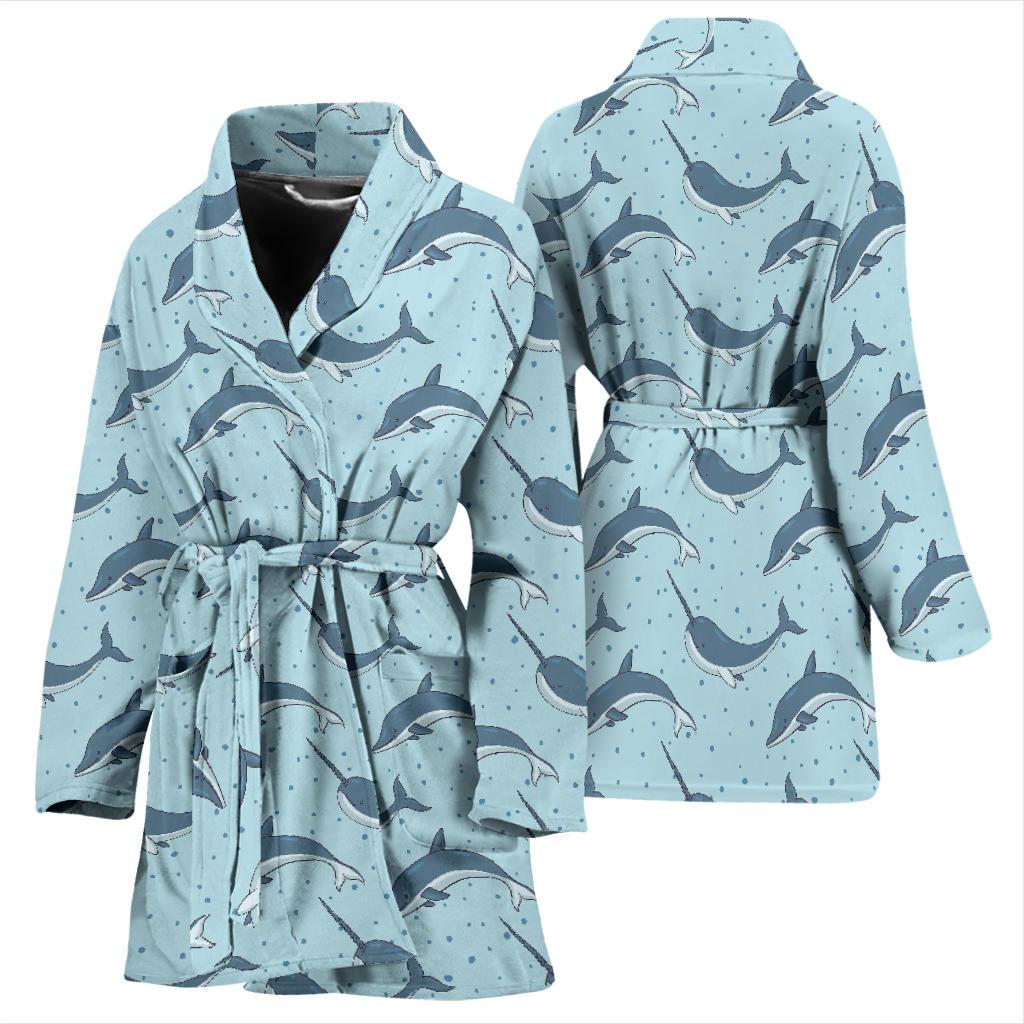 Narwhal Dolphin Print Women Bath Robe-JTAMIGO.COM