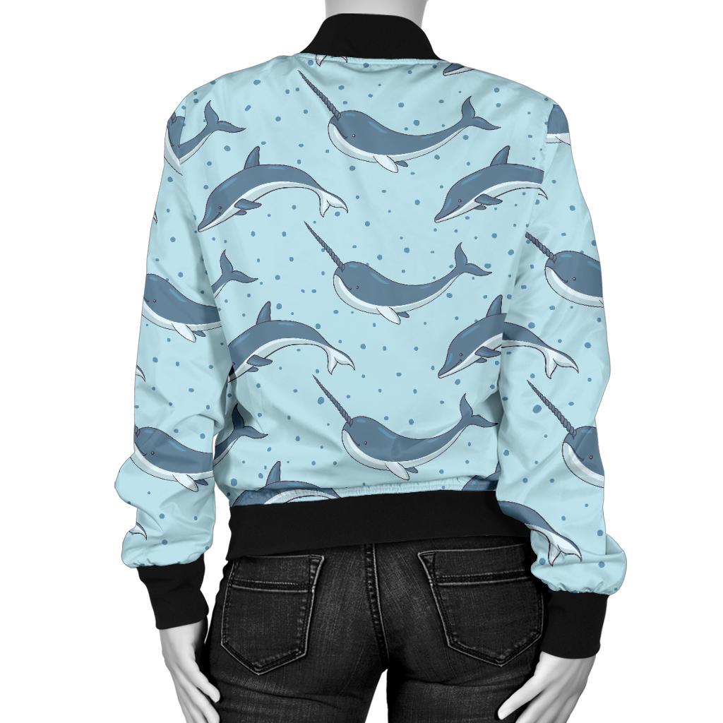 Narwhal Dolphin Print Women Casual Bomber Jacket
