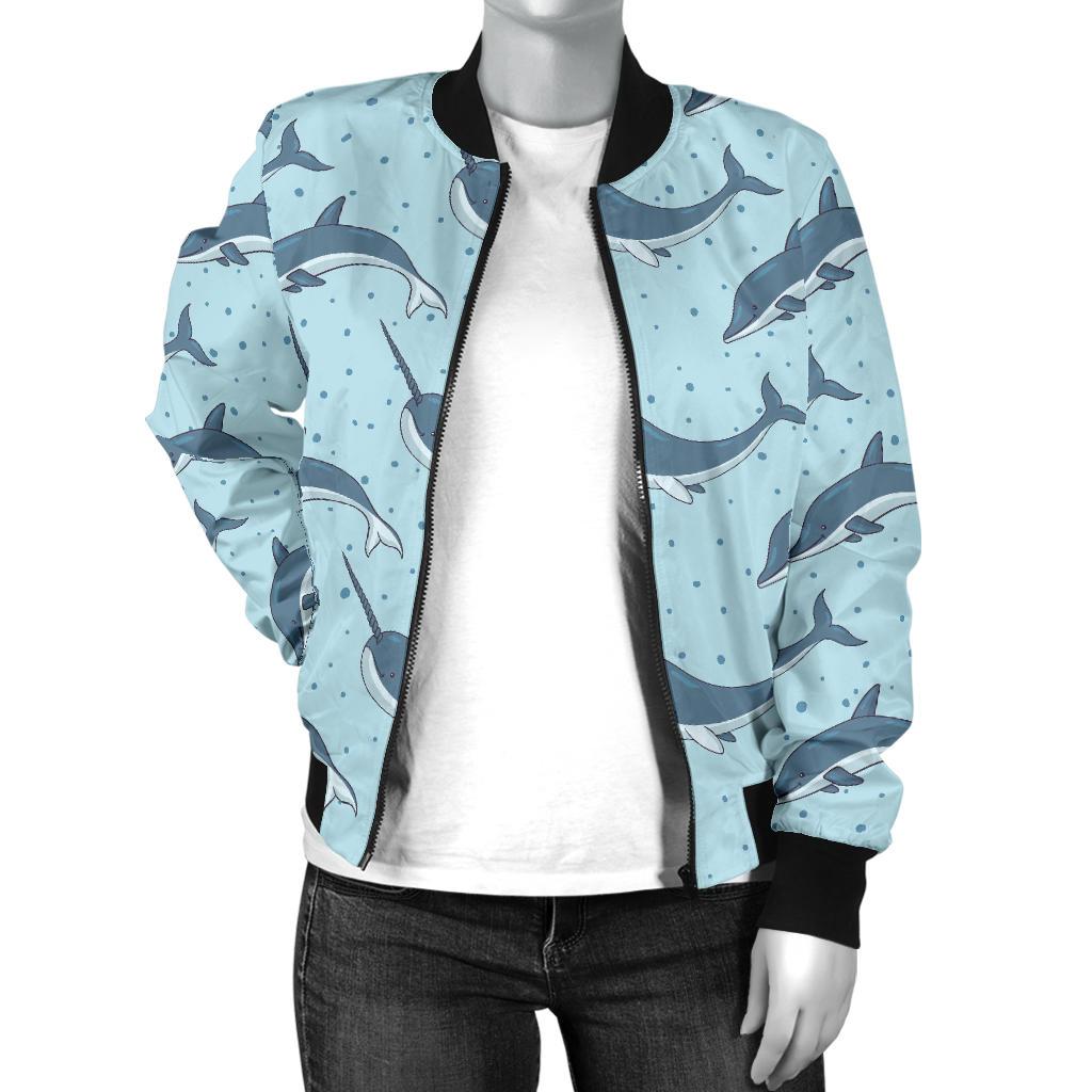 Narwhal Dolphin Print Women Casual Bomber Jacket